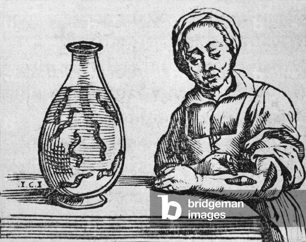 Woman applying a medicinal leech to her forearm, woodcut from a 1639 treatise by Belgian, Joannis Mommarti. Until the 20th century, Leeching was used to draw blood from the body, in a treatment similar to bloodletting