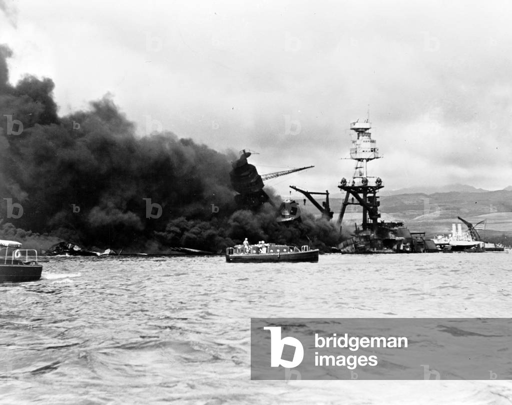 Pearl Harbor, Wreckage of USS Arizona December 7, 1941