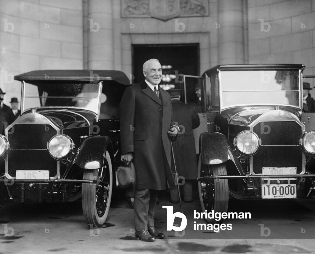 President Elect Warren Harding arriving at Union Station, Washington, D.C. March 3, 1921. He was inaugurated as 29th President of the U.S. on the following day