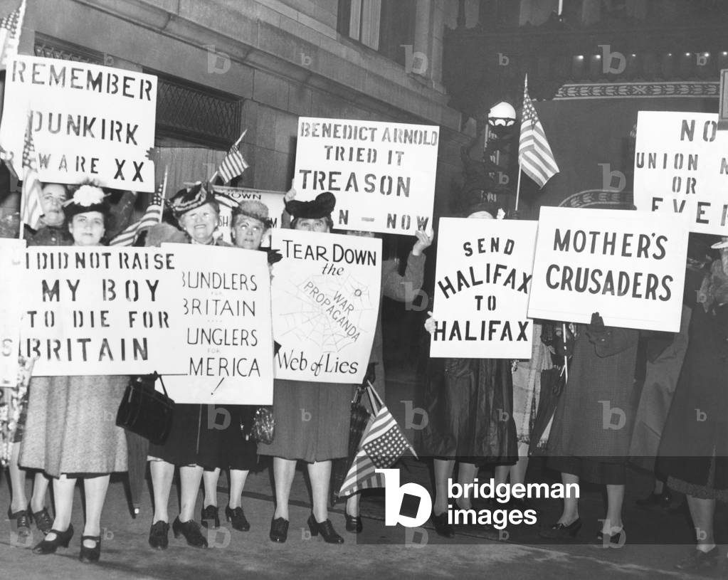 Female isolationists picket British Ambassador, Lord Halifax in Chicago, May 8, 1941. They were from America First, Mothers' Crusade, and Keep America Out of War