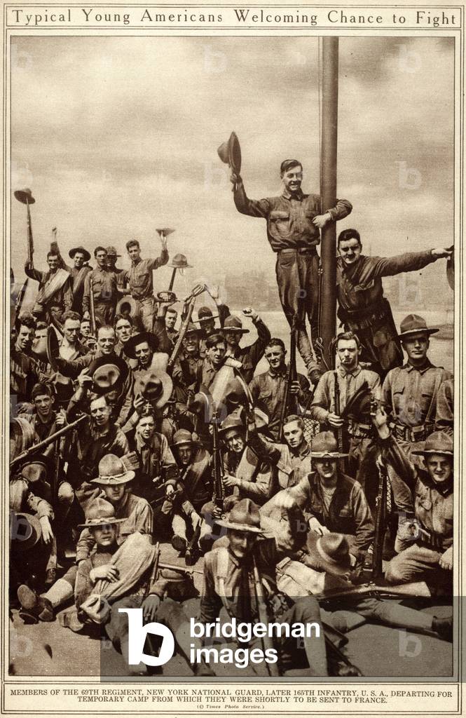 Typical Young Americans Welcoming Chance to Fight; American troops from the 69th regiment of the New York National Guard prior to embarking for France and combat
