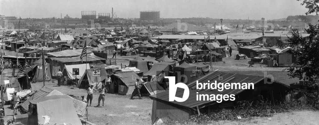 Bonus Army shacks at Anacostia Flats, Washington, D.C. July 1932. These are encampments of the 45th and 47th 'Bonus Expeditionary Forces' which include tents, shacks, and cars