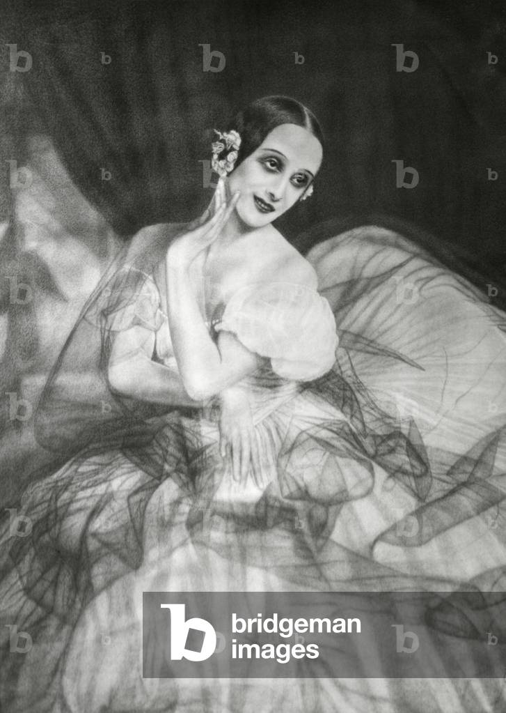 Anna Pavlova, principal dancer of the Imperial Russian Ballet. Print after a painting by Dorothea Cordes. c. 1910-20.