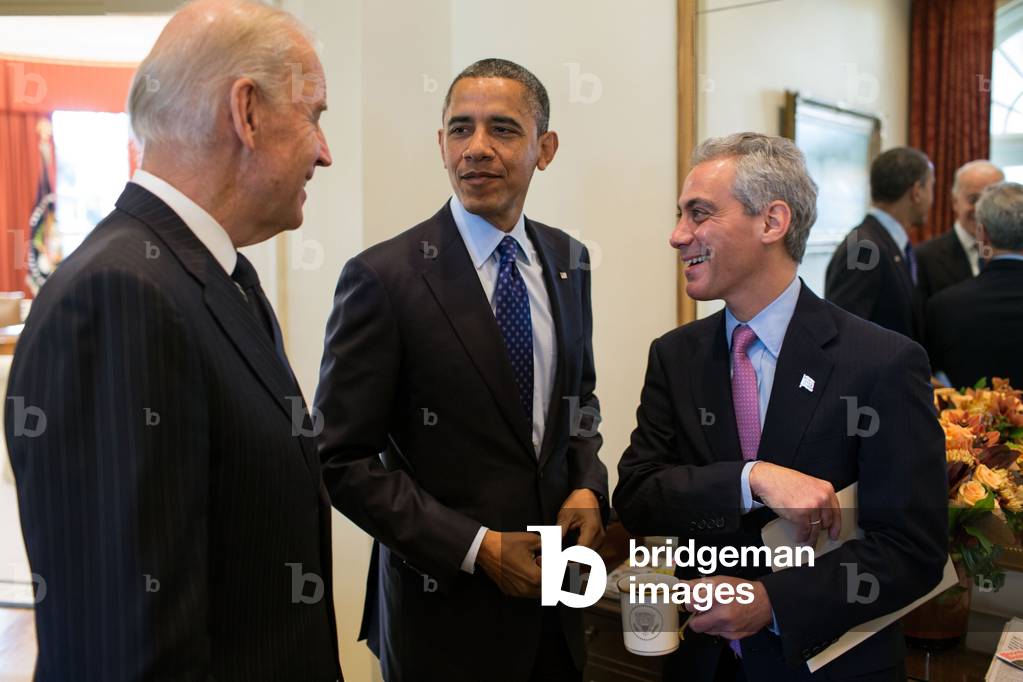 President Barack Obama and VP Joe Biden with newly elected Chicago Mayor Rahm Emanuel, 16th November 2012 (photo)
