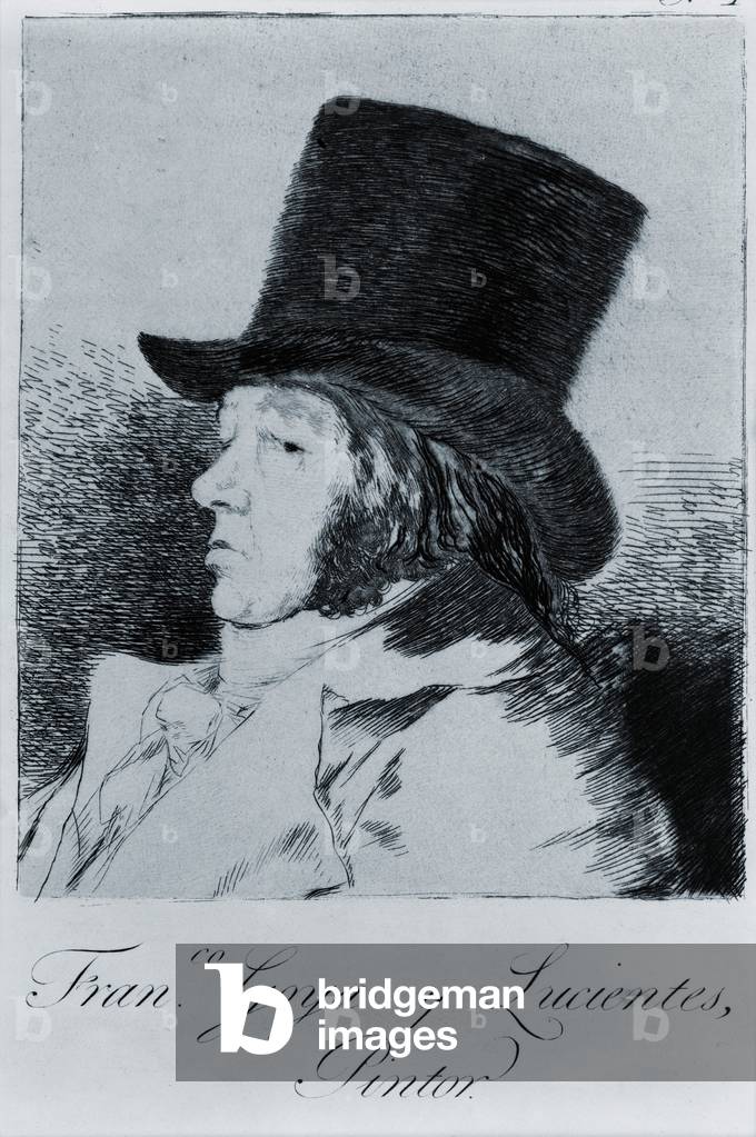 Francisco Goya (1746-1828), self portrait etching in a top hat. c. 1795