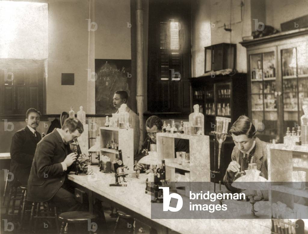 Class in bacteriology at Howard University c. 1899. Howard University educated African American professionals when most U.S. colleges refused admission to blacks