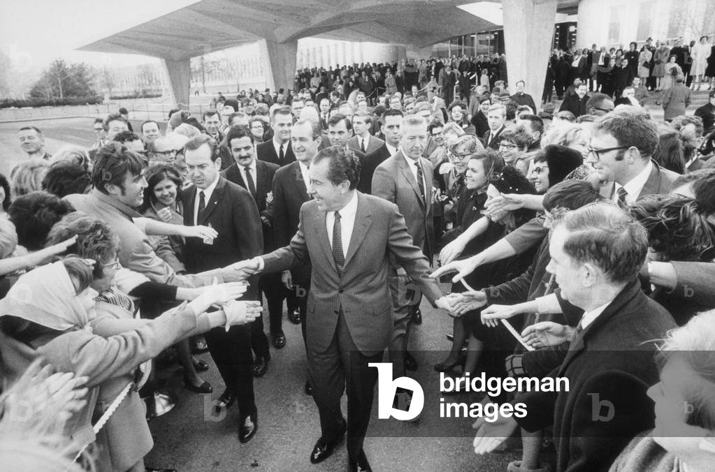 President Nixon shaking hands with CIA employees after speaking at the CIA headquarters. March 7 1969