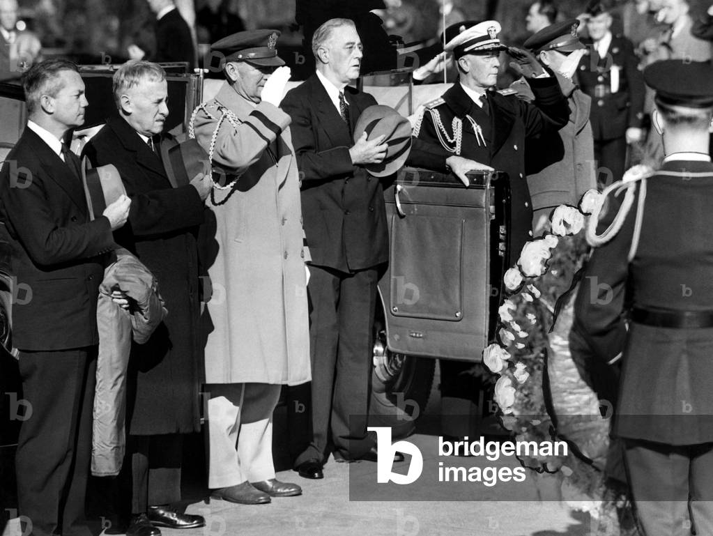 President Franklin D. Roosevelt, leading the nation in rites on the 26th anniversary of the Armistice that ended World War I