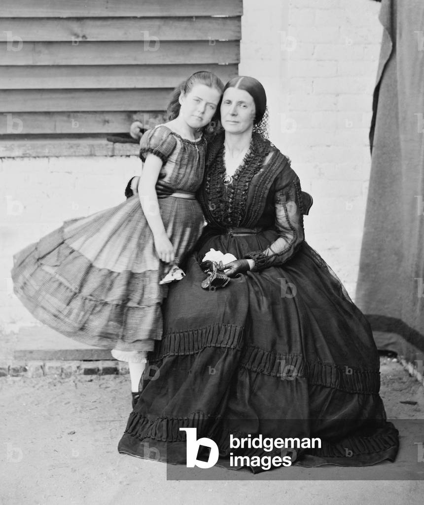Mrs. Rose ONeal Greenhow (1814-1864)(with her daughter), Confederate Spy during the U.S. Civil War, imprisoned at old Capitol. She was exiled to the South and greeted as a heroine. She died on a mission to smuggle gold through the Union blockade in 1864