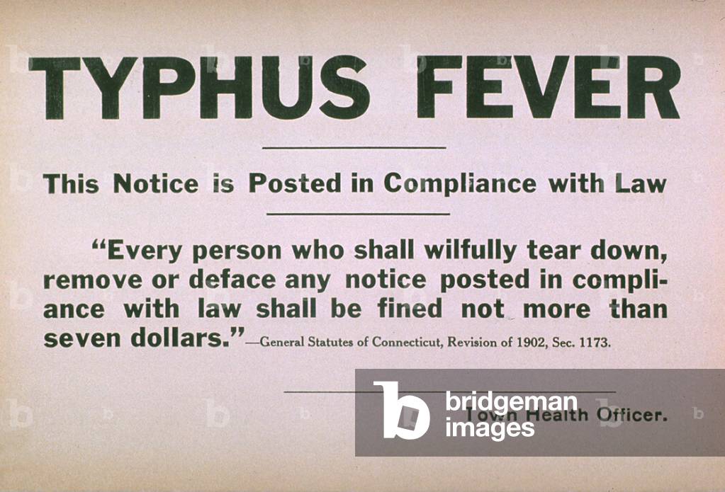 Early 20th century quarantine sign for the contagious disease typhus fever