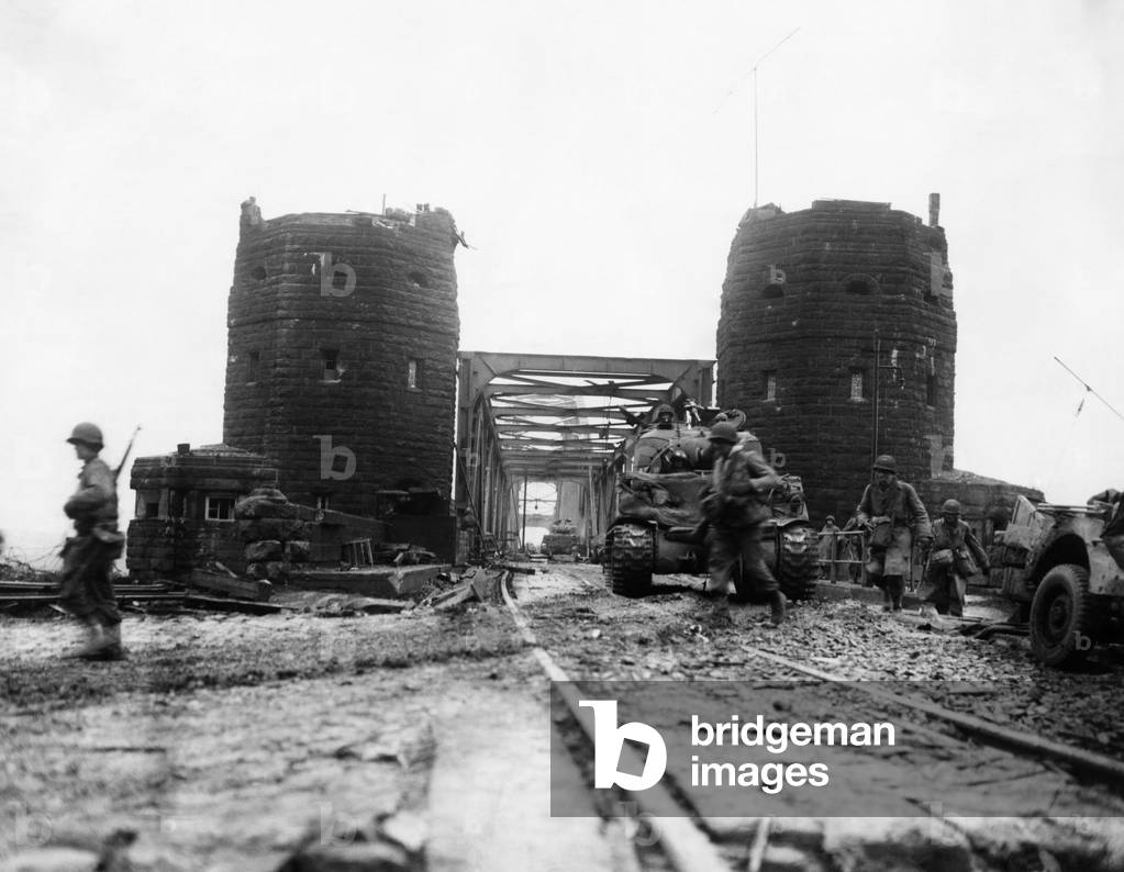 World War II, the remains of the Remagen bridgehead, destryed in World War II, as it appeared in 1950, Germany