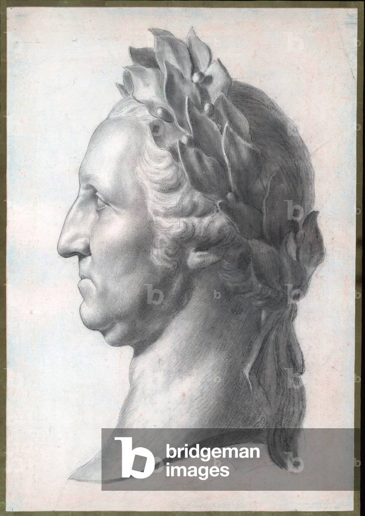 Memorial portrait of George Washington (1732-1799) crowned with laurel wreath. Drawing by Charles Balthazar Julien Fevret de Saint-Memin. c. 1800