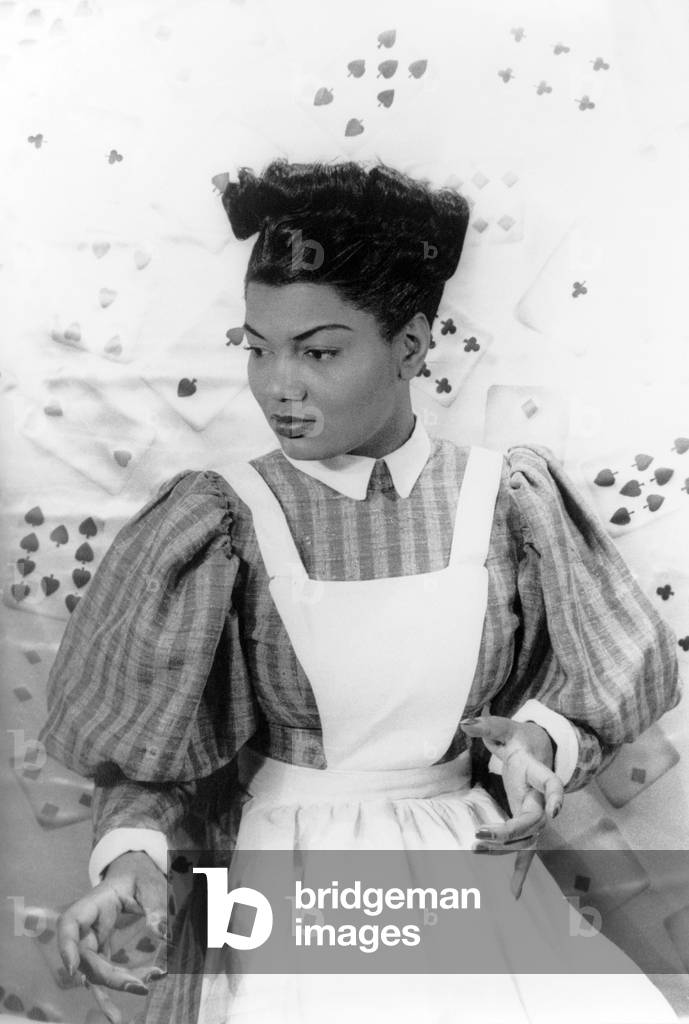 Pearl Bailey (1918-1990), in costume from ST. LOUIS WOMAN, a musical based on the novel, GOD SENDS SUNDAY, by African-American writer Arna Bontemps. Bailey stared in the 1946 theatrical success