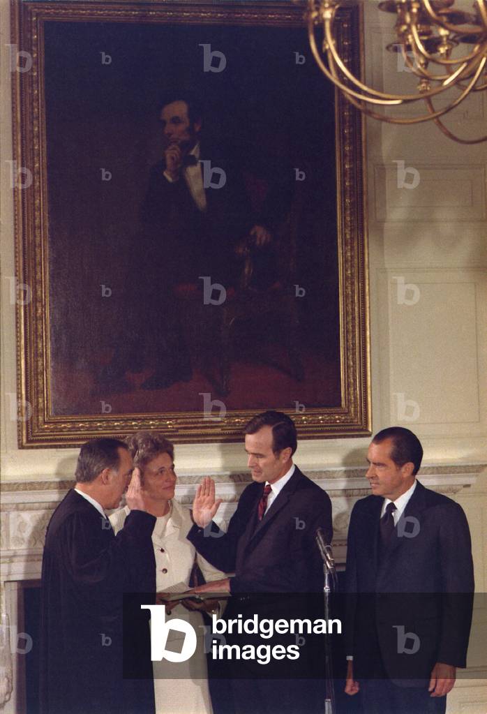 Swearing in ceremony of George H.W. Bush as a U.S. Representative to the United Nations. Feb. 1971
