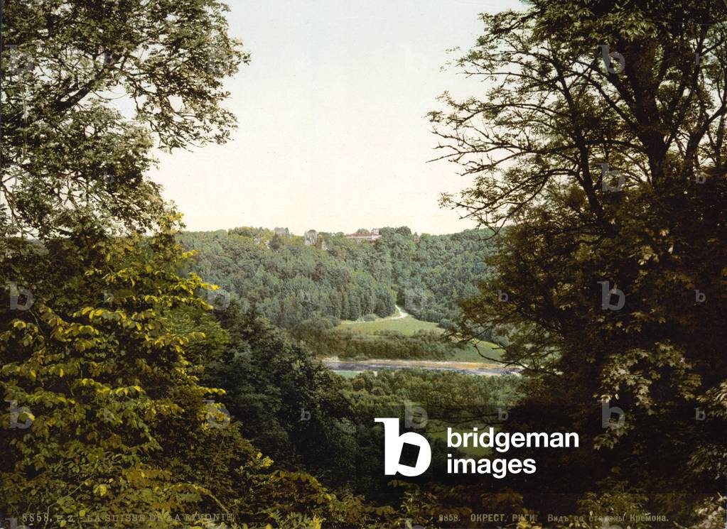 Latvia (part of Russia at the time of the photograph). La Suisse de Livonie seen from the town of Krimulda (then known as Kremon), photochrom, cira 1900