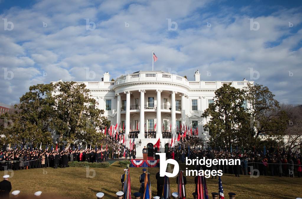 Overview of the welcoming ceremony for Chinese President Hu Jintao on the South Lawn of the White House. Jan. 19 2011. (BSWH_2011_8_219)