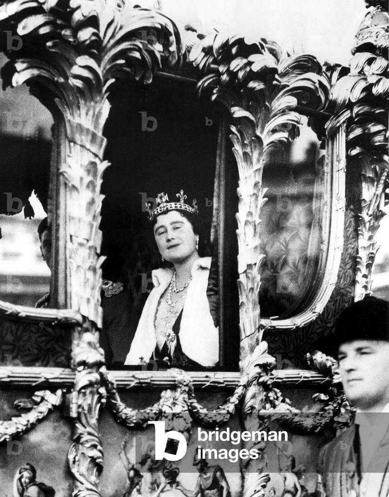 Queen Elizabeth I, a commoner, although of noble Scottish lineage, ride with King George to open the first state parliament of their reign. 11/2/37.