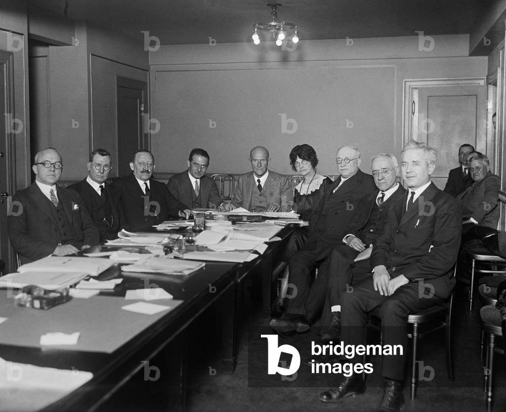 Executive Committee of the Socialist National Party, Dec. 13, 1924. Eugene Debs is at the head of the table. To his left is Bertha Hale White and Rep. Victor Berger of Wisconsin