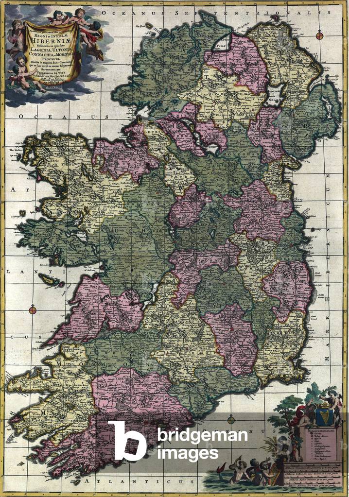 Map of Ireland from 18th century, showing counties, when all of Ireland was under British rule