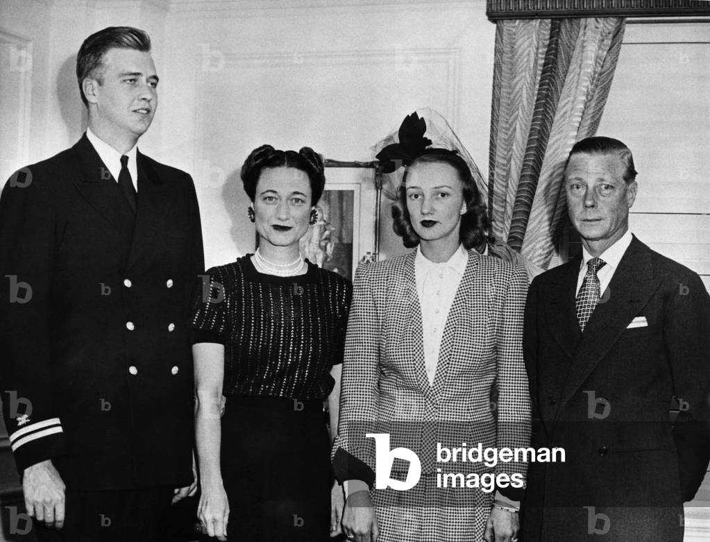 World War II. From left: John Roosevelt (son of US President Franklin Delano Roosevelt), British Duchess Wallis Simpson Windsor, Anne Clark Roosevelt, British Duke and Prince Edward Windsor, Boston, Massachusetts, September 23, 1943