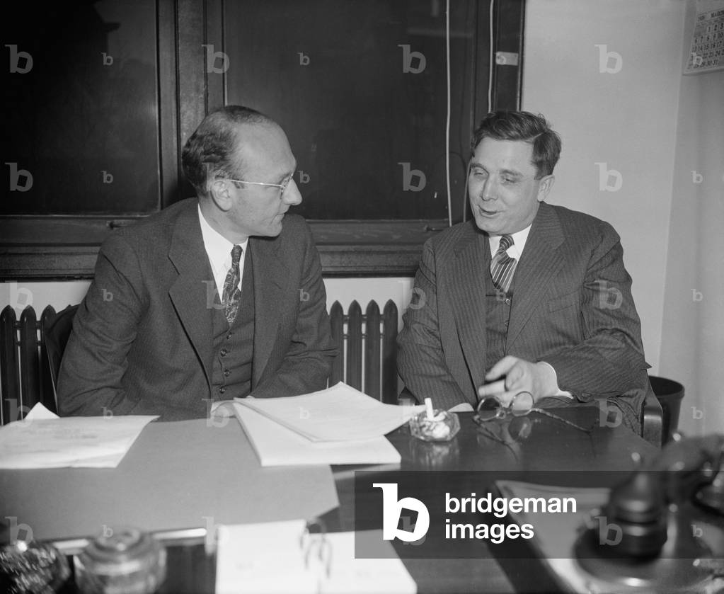 David Lillienthal, TVA Director (left) meeting with Wendell L. Willkie. Mar 16, 1938. Willkie lobbied against the TVA in 1933. As a private utility executive, Willkie could not compete with the TVA and sold his company to the government in 1939