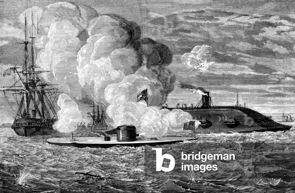 Guerre de Secession : bataille de Hampton Roads: Naval battle between the Monitor and the Merrimack, March 8, 1862
