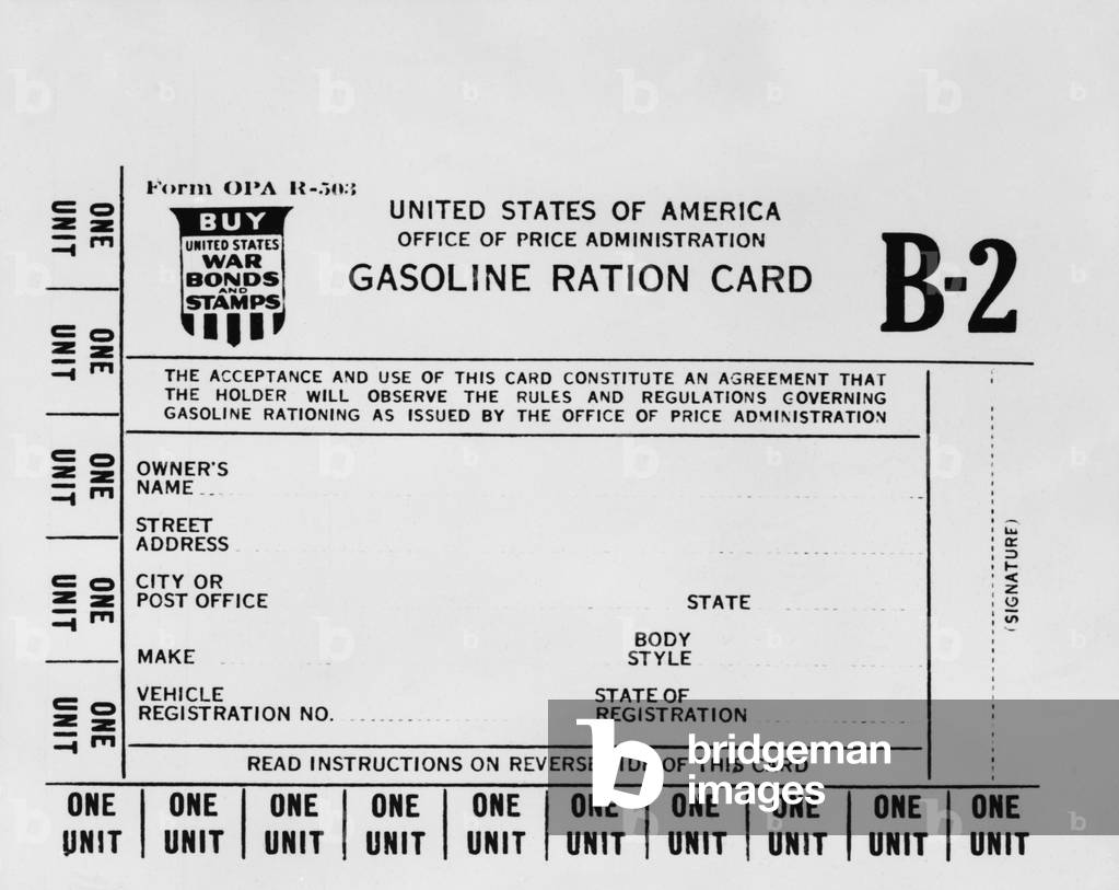 Gasoline ration card B2 for American workers who needed extra gasoline during World War 2. There were A, B1, B2, and B3 cards issued by rationing authorities from 1942-1945