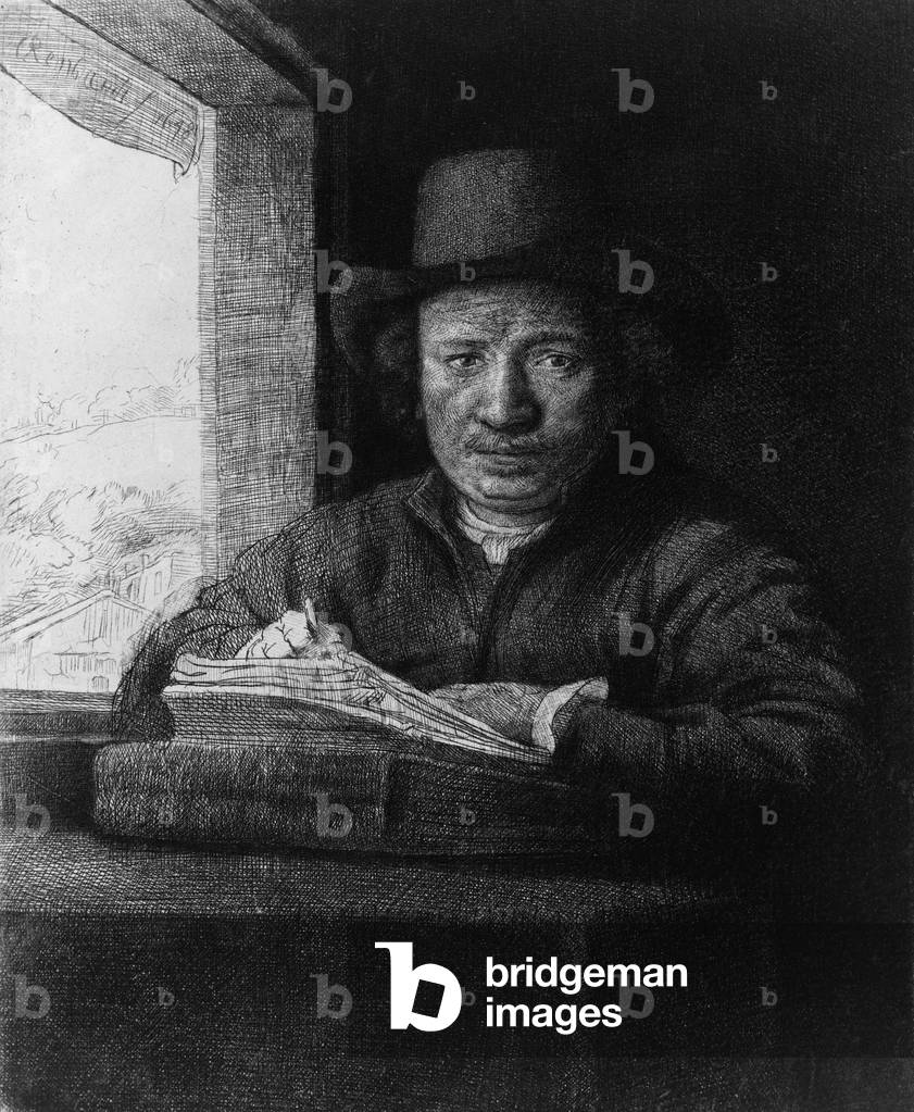 Rembrandt van Rijn (1606-1669), in a self portrait etching of 1648