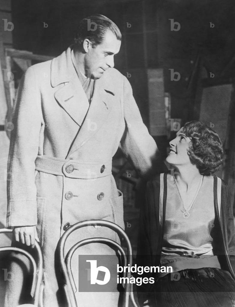 Bill Tilden rehearsing with his leading lady, actress Diana Beaumont. London, Oct. 8, 1929. Tilden played the leading role in BE WISE, at the Prince's Theater London. Tilden spent considerable funds financing theatrical shows he wrote, produced, and starred in