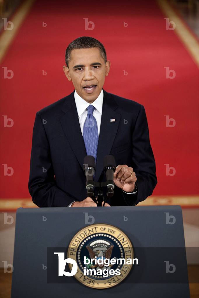 President Barack Obama addresses the nation on the draw down of American troops from Afghanistan. East Room of the White House, June 22, 2011