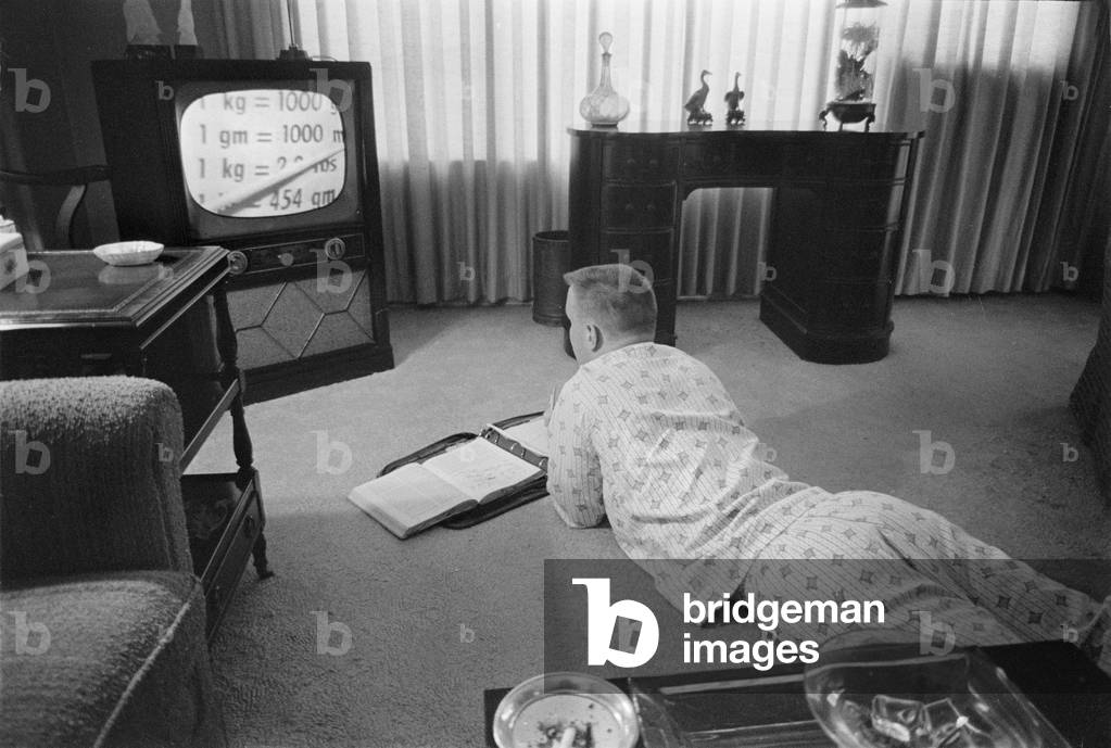 Civil Rights, classes on television during the period that schools were closed to avoid integration, photograph by Thomas J. O'Halloran, Little Rock, Arkansas, September, 1958