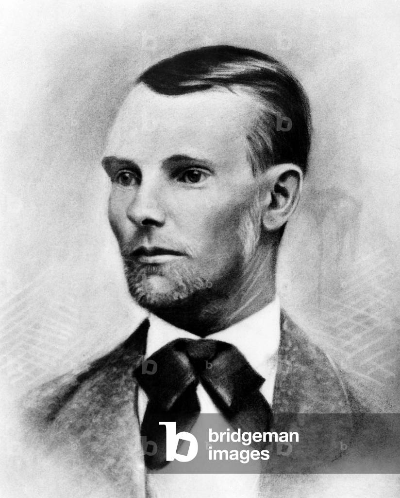 Jesse James, the western outlaw, from a daguerreotype made in 1875 in Nebraska City, Nebraska