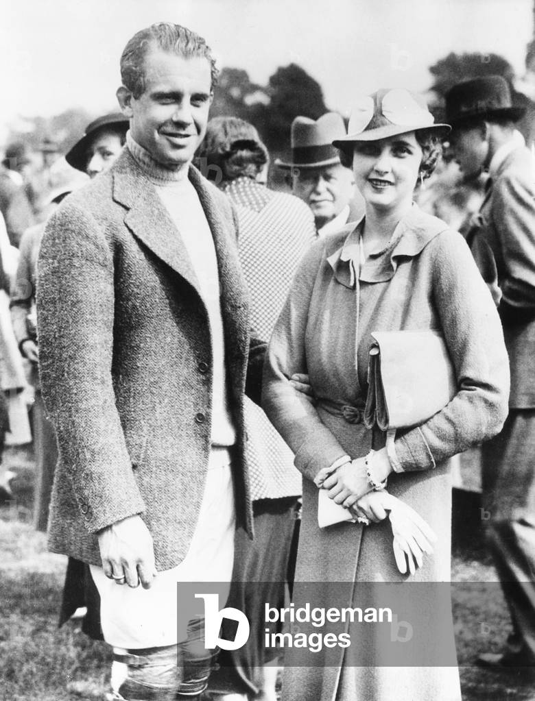 Barbara Hutton, with her first husband, Georgian Prince Alexis Mdivani. The Prince's polo team 'Les Diables' was playing 'The Knaves' at Roehampton, England. June 16, 1934