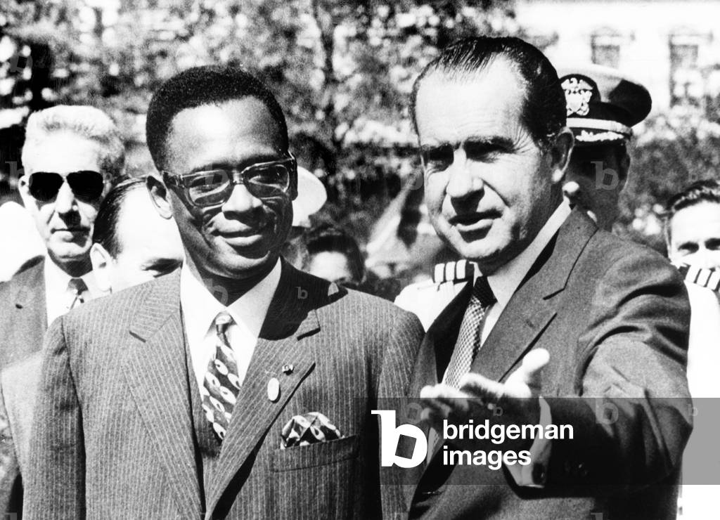 President Richard Nixon welcomes Pres. Joseph Mobutu at the White House. Aug. 4, 1970. Mobutu's 'Pro-Western' positioning made him useful to American and European Cold Warriors
