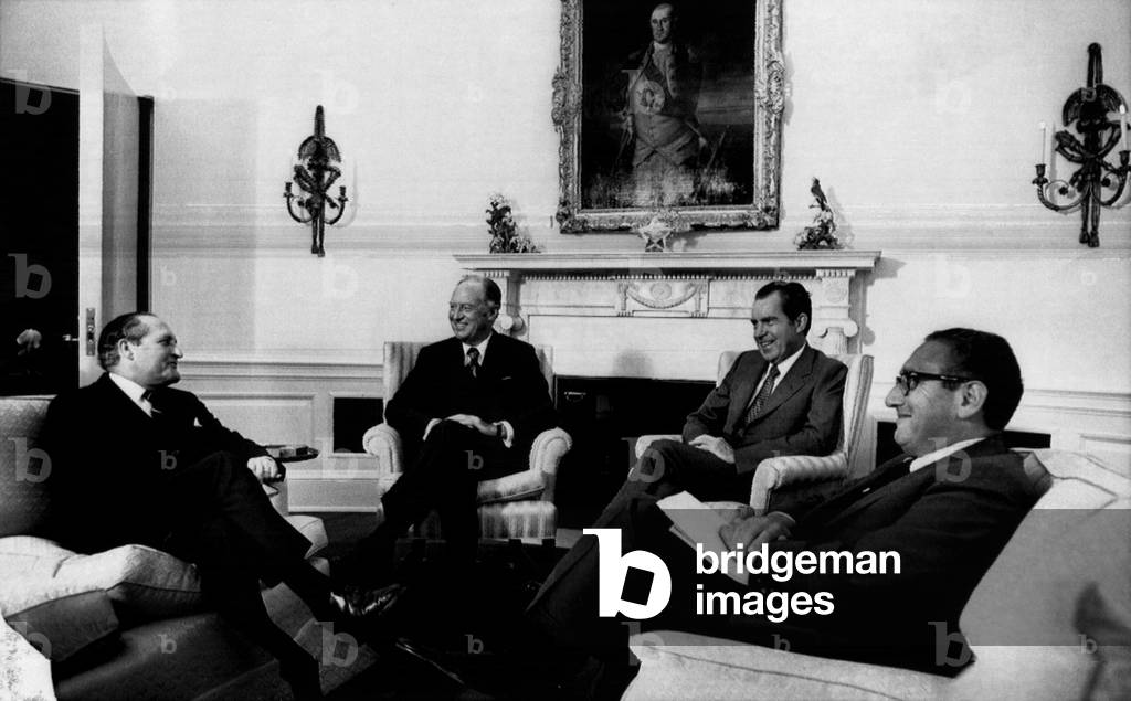 Nixon Presidency. From left: Gerard Smith, US representative to the SALT talks, meets with Secretary of State William P. Rogers, US President Richard Nixon, and National Security Advisor (and future Secretary of State) Henry Kissinger, Washington, D.C., 1972