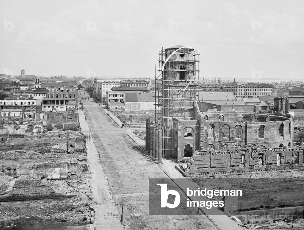 The Civil War. Charleston, S.C. View from roof of the Mills House, looking up Meeting Street; ruins of the Circular Church in center. April 1865