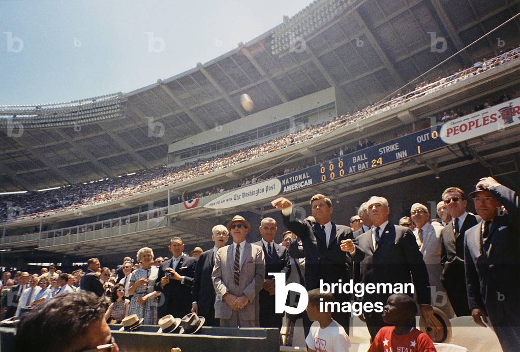 President Kennedy throws out first ball of the 32nd All-Star Baseball Game, 1962