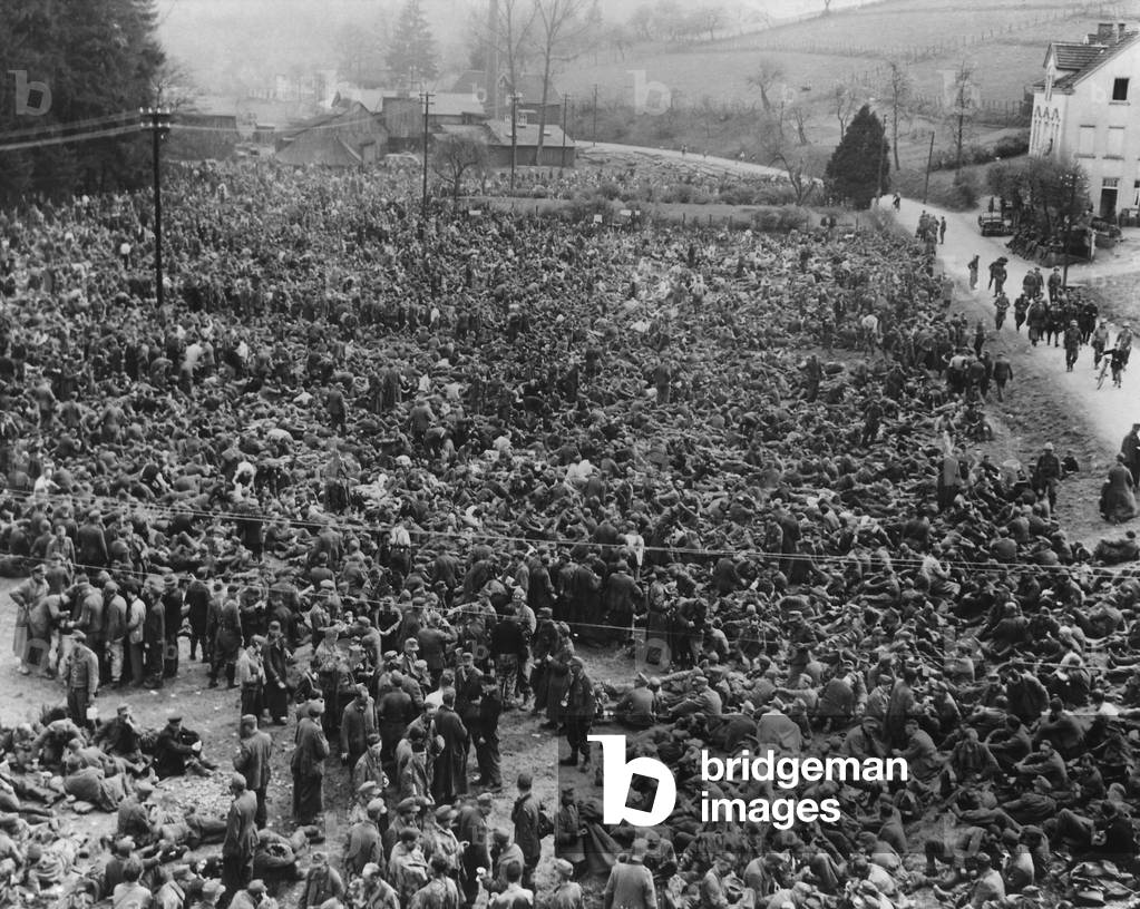 Thousands of German POWs captured by American Airborne troops in the Ruhr. 1945, during World War 2