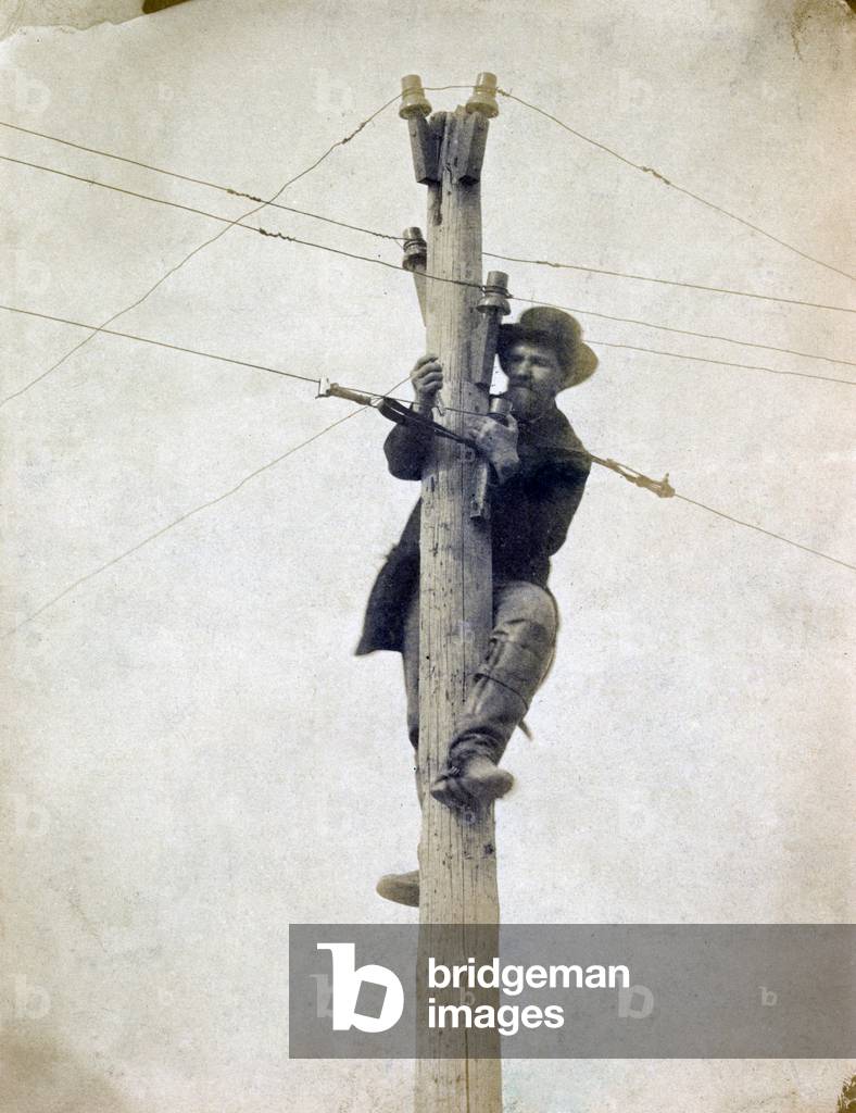 The Civil War. Worker repairing telegraph line. Andrew Russell, photographer, c. 1862-1863