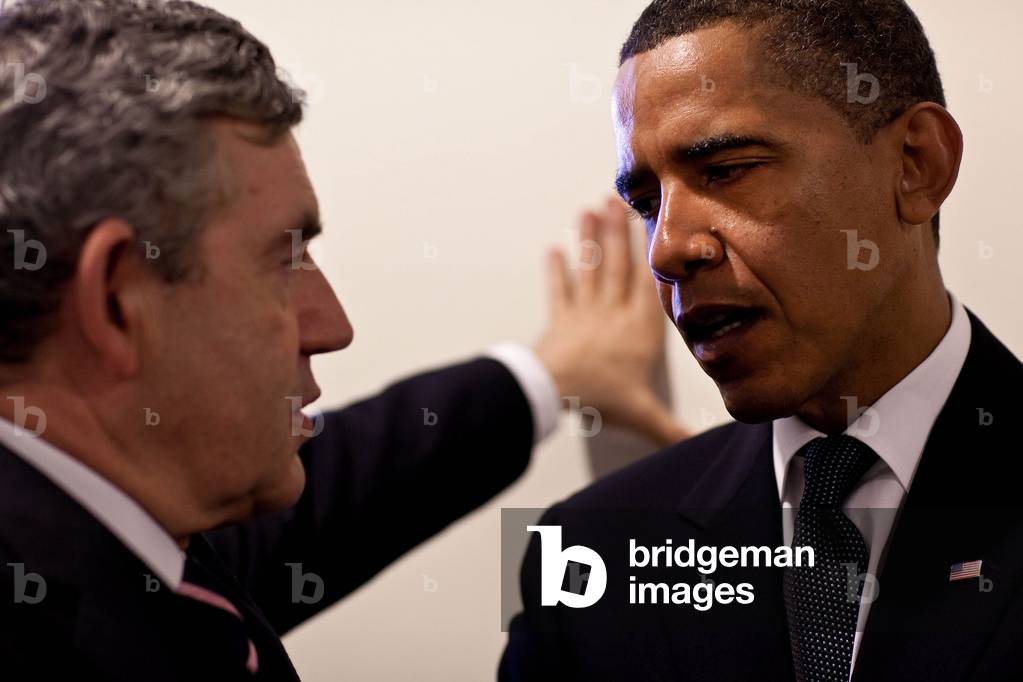President Obama confers with British Prime Minister Gordon Brown following the UN Security Council meeting New York City. Sept. 24 2009 (BSWH_2011_8_273)