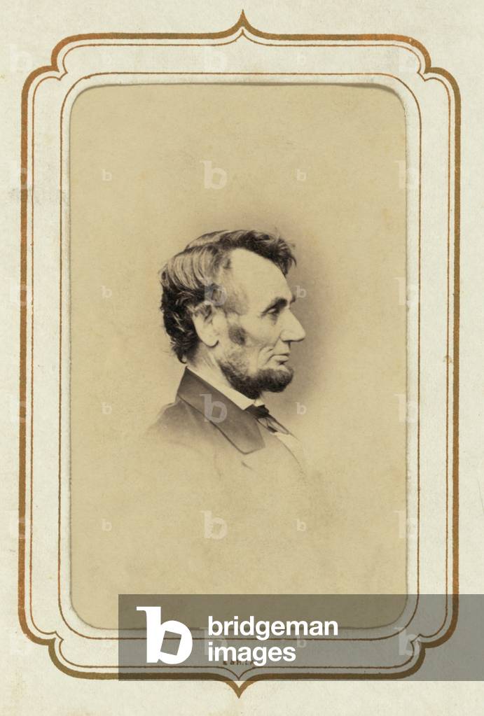 President Abraham Lincoln (1809-1865) in profile portrait of February 9, 1864. By Anthony Berger of Mathew Brady's studio