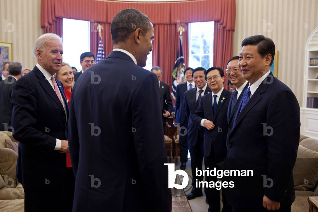 Vice President Xi Jinping headed the Chinese delegation meeting with President Obama. Oval Office, Feb. 14, 2012. In 2013 Xi became General Secretary of the Communist Party and the President of the People's Republic of China. At left is VP Joe Biden