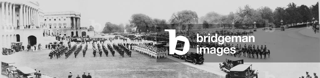 President Warren Harding's (1865-1923) funeral, a panoramic view of the ceremonies at the U.S. Capitol, Washington, D.C., August 8, 1923