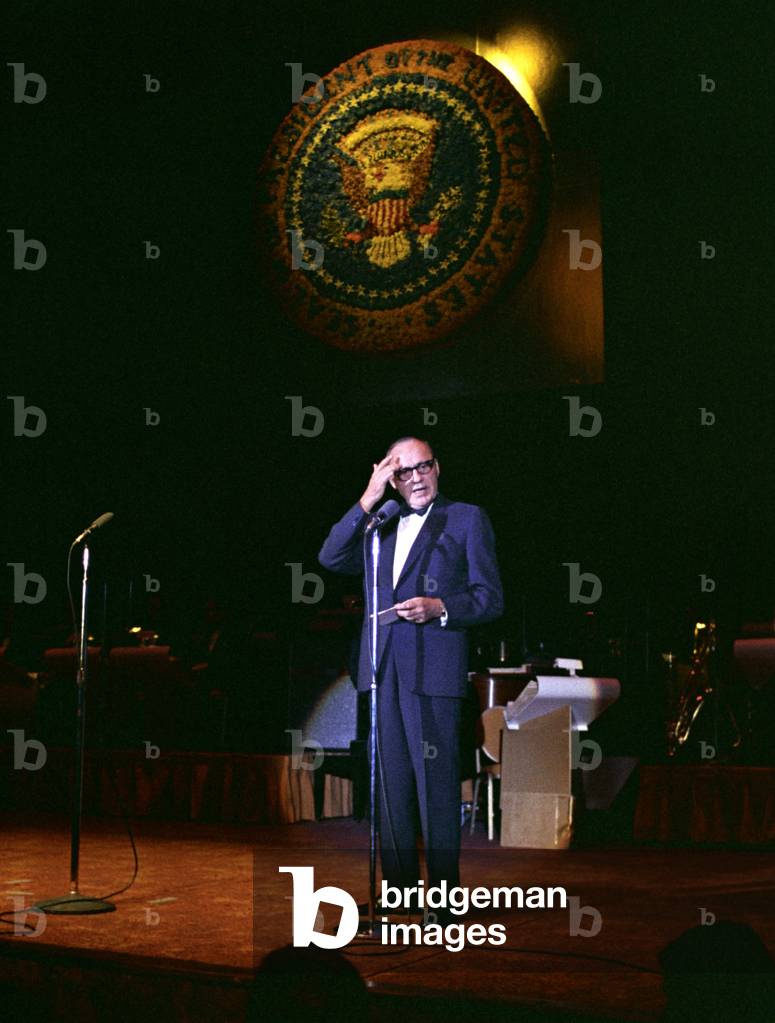 Jack Benny performs for a Democratic Party find raiser at the Century Plaza Hotel, Los Angeles, California. June 23, 1967