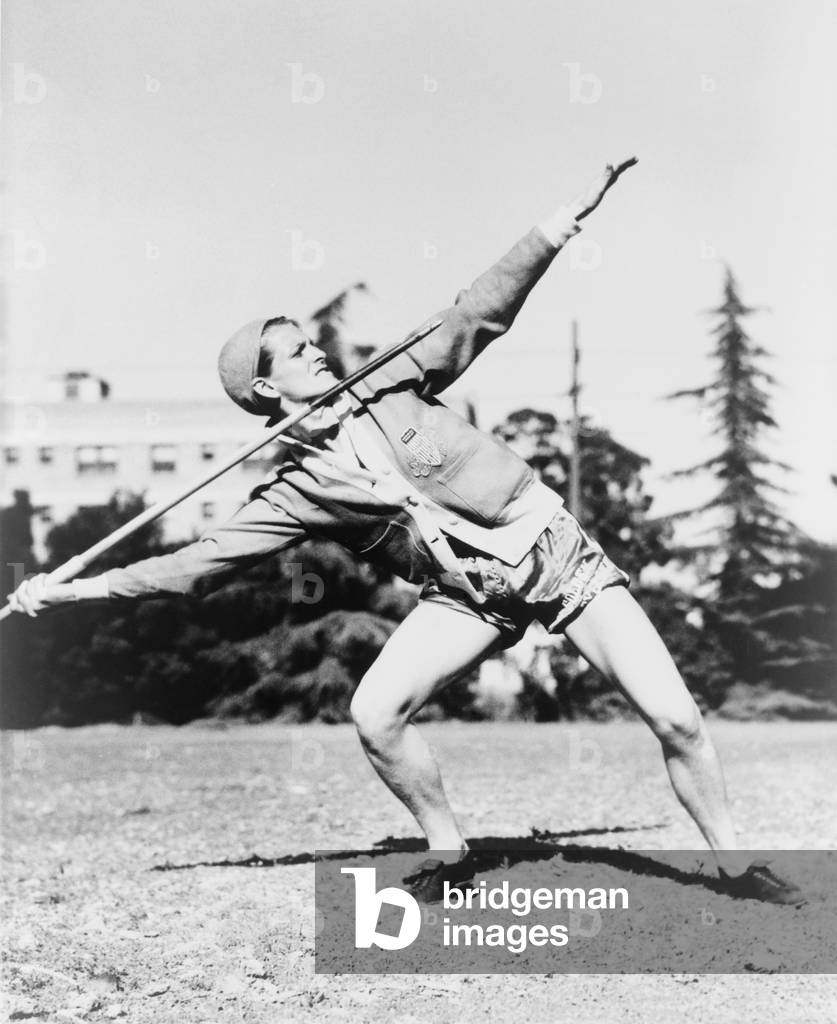 Mildred 'Babe' Didrikson, (1911-1956), winding up for javelin toss at the 1932 Olympics at Los Angeles. She won the Gold Medal for the event