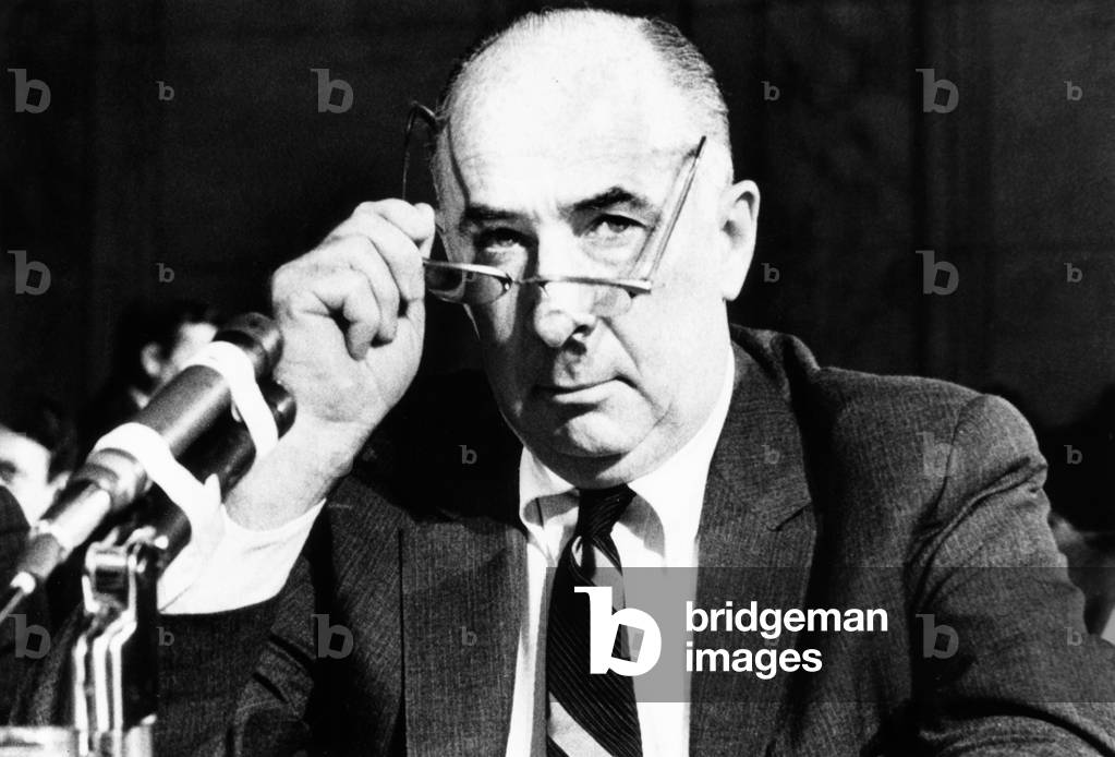 Atty. Gen. John Mitchell before the Senate Juvenile Delinquency Subcommittee. Sept 15, 1969. The hearing focused on narcotics sales and possession. A recent survey of 89 cities indicated arrests for narcotics and marijuana violations doubled during the past two years