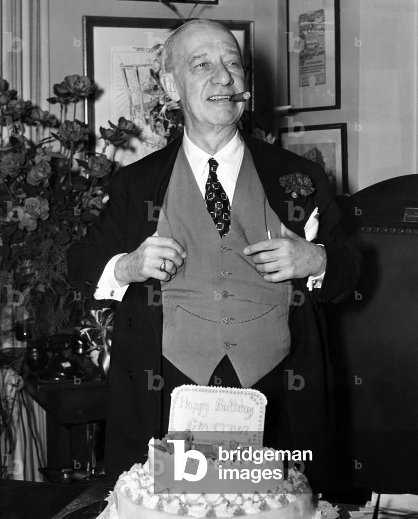 Former Governor of New York Alfred E. Smith, (1873-1944), celebrating his 67th birthday at his Empire State Building office in New York, December 30, 1940.