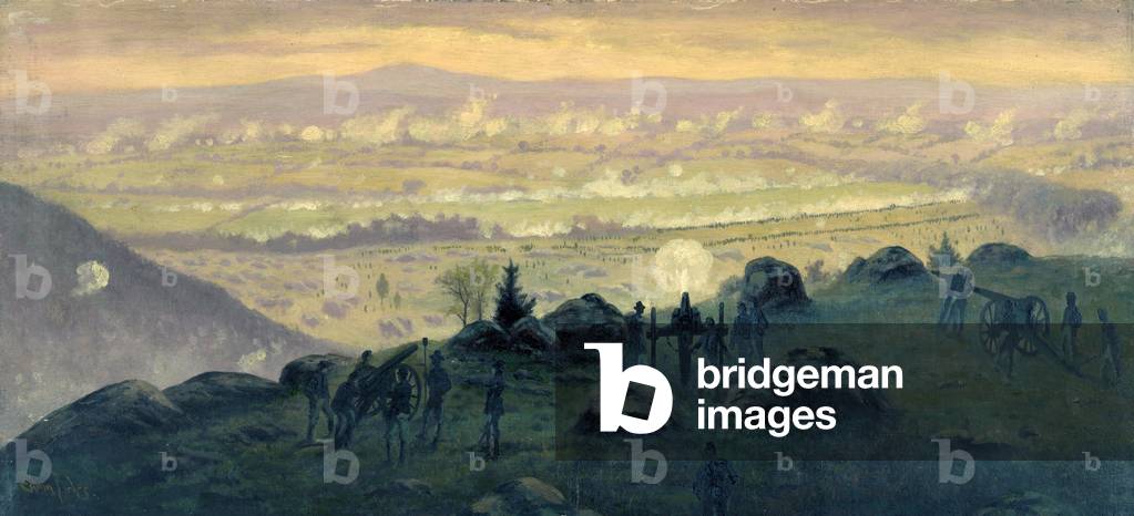 The Civil War. The Battle of Gettysburg. View from the summit of Little Round Top at 7:30 P.M. July 3rd, 1863 oil on paper by Edwin Forbes