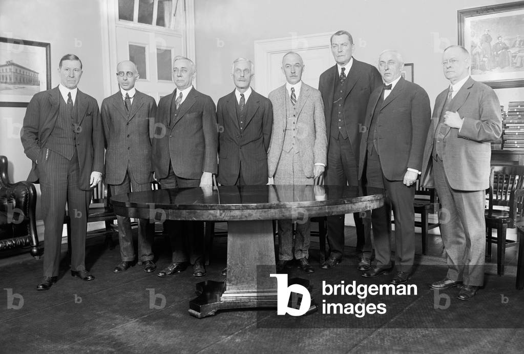 The Federal Reserve Board of Governors with Secretary of the Treasury Andrew Mellon (4th from left), May 16, 1923