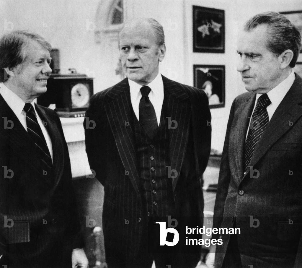 US Presidents. From left: US President Jimmy Carter, former US President Gerald Ford, former US President Richard Nixon, Washington, D.C., 1978